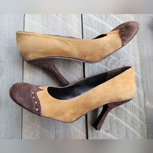 🤎 Materia Prima Elegant Two-Tone Brown Suede Women's Heels Sz 37